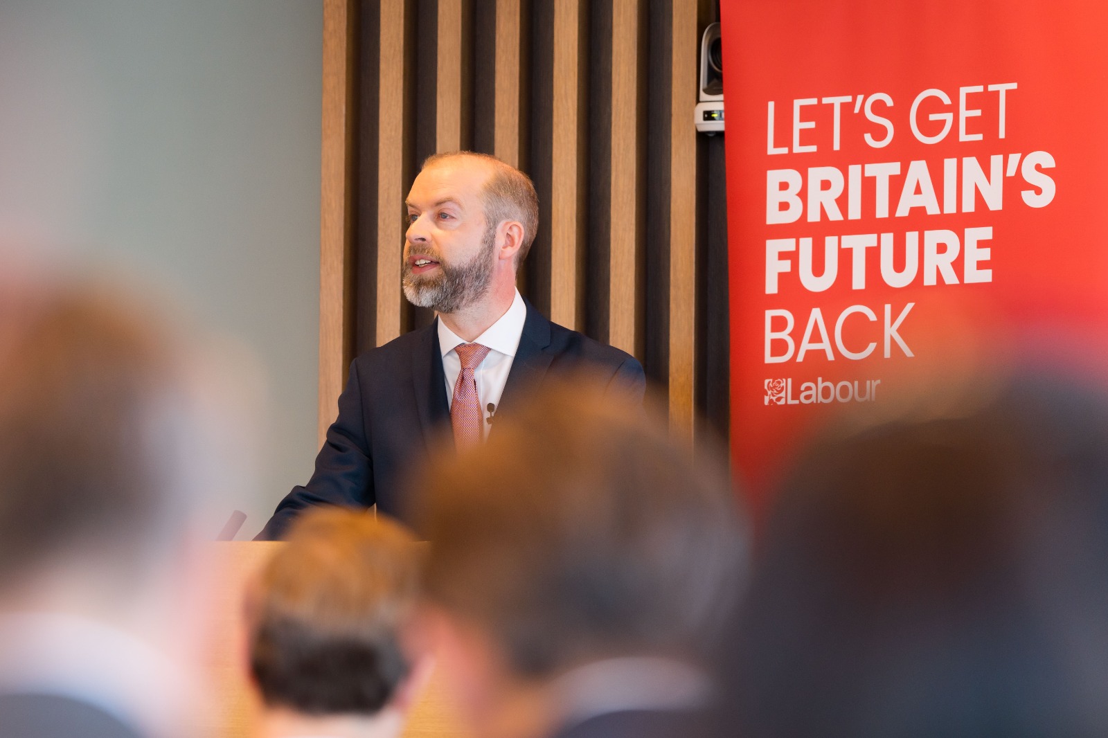 Jonathan making his speech in Canary Wharf